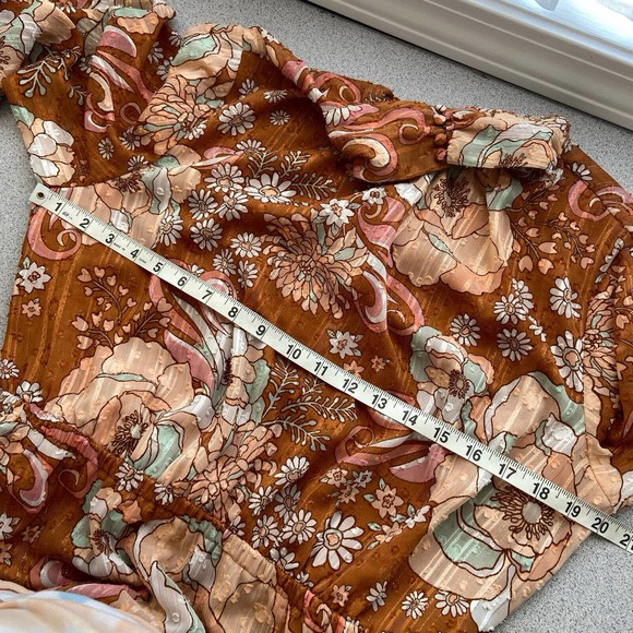 Ryegrass Large High Neck Long Sleeve Fit Flare Dress Mod Retro Rust Brown Floral - Picture 12 of 13